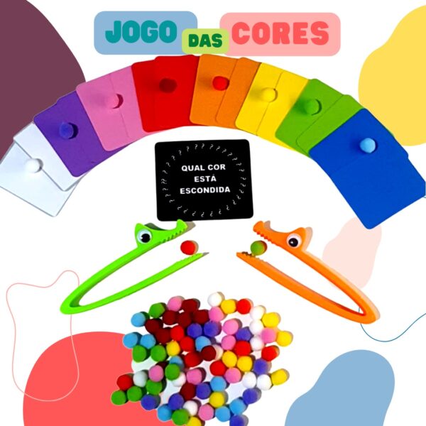 Jogo Das Cores: 2 Pinças + 80 Bolinhas Pom Pom + 16 Cartelas