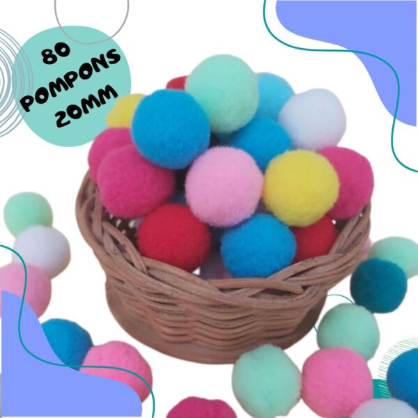 Pompom 20 mm para artesanato e educação pacote C/80 unidades