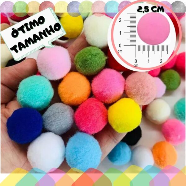 Pompom 25mm para artesanato e educação pacote c/ 50 unidades - Imagem 2
