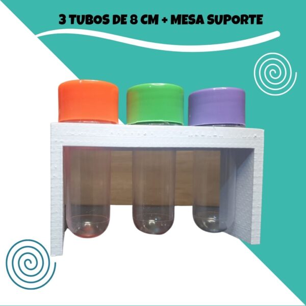 Conjunto pequeno cientista 3 conta gotas, 3 tubos, suporte, colher e cards - Imagem 3