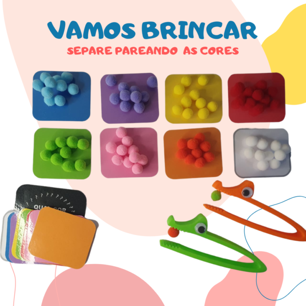 Jogo Das Cores: 2 Pinças + 80 Bolinhas Pom Pom + 16 Cartelas - Image 3