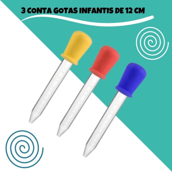 Conjunto pequeno cientista 3 conta gotas, 3 tubos, suporte, colher e cards - Imagem 4