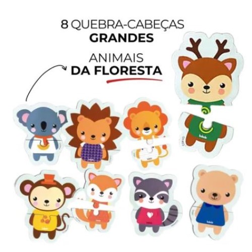 Quebra-Cabeça 2 Partes Animais da Floresta - Brinquedo educativo