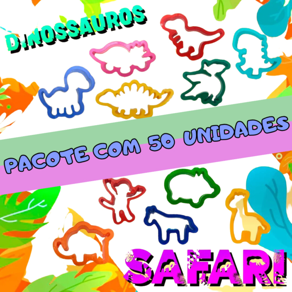 50 Cortadores de massinha Safari e Dinossauro
