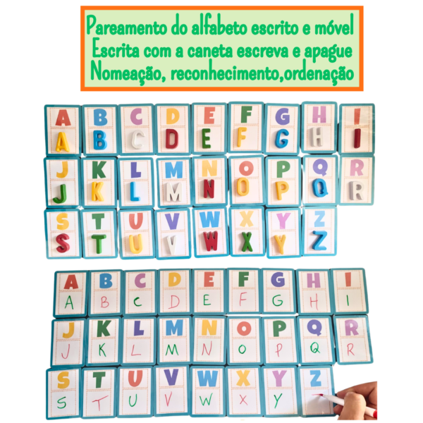 Kit Alfabetização Divertida Pareamento, Alfabeto e Números móveis, escreva e apague, ilustrações e quantidades - 38 cards, 2 canetas e 36 letras e números móveis - Imagem 3