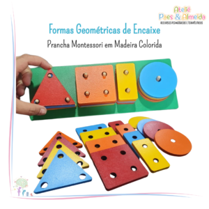 Formas Geométricas de Encaixe – Prancha Montessori em Madeira Colorida