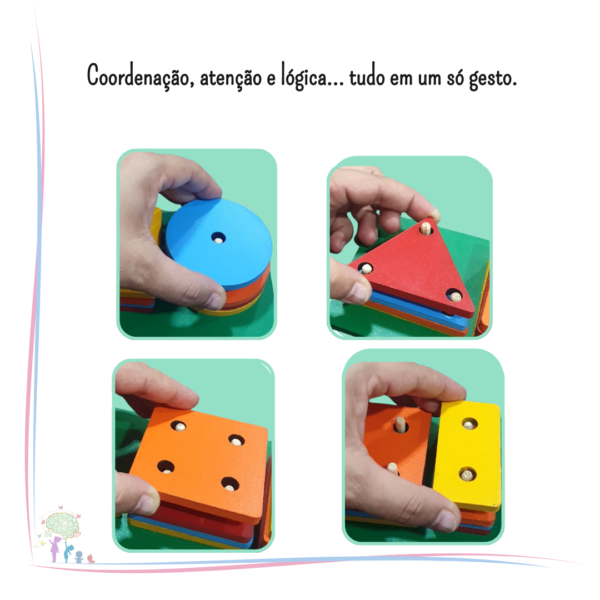Formas Geométricas de Encaixe – Prancha Montessori em Madeira Colorida - Imagem 3