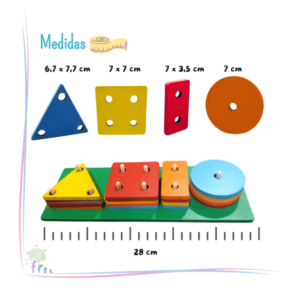Formas Geométricas de Encaixe – Prancha Montessori em Madeira Colorida - Imagem 4