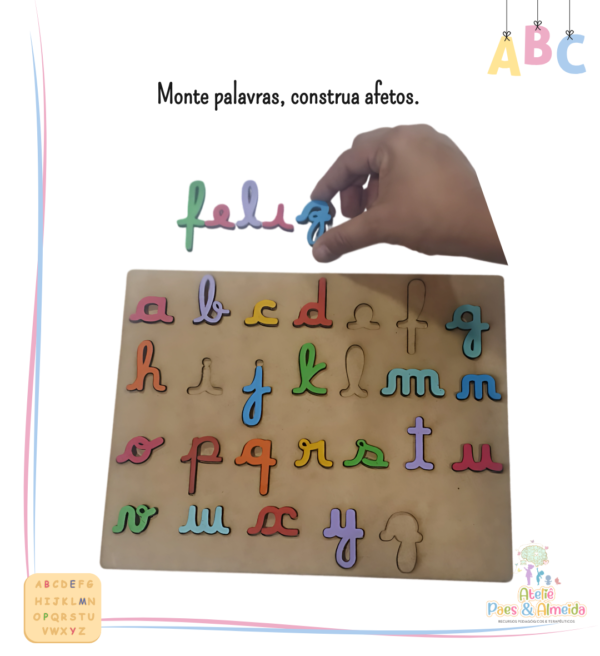 ✨ Alfabeto Artesanal de Encaixe – Letra Cursiva Minúscula em Madeira - Imagem 4