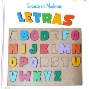 Alfabeto Artesanal de Encaixe em Madeira – Letras Bastão Coloridas | Educativo, Sensorial e Lúdico