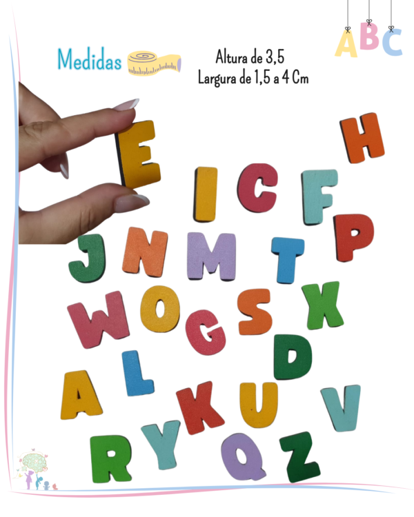 Alfabeto Artesanal de Encaixe em Madeira – Letras Bastão Coloridas | Educativo, Sensorial e Lúdico - Imagem 2