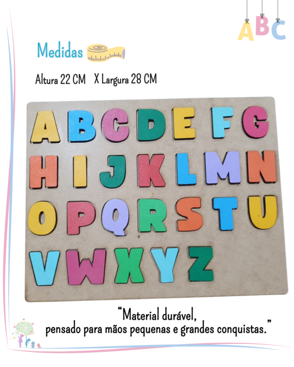 Alfabeto Artesanal de Encaixe em Madeira – Letras Bastão Coloridas | Educativo, Sensorial e Lúdico - Imagem 4