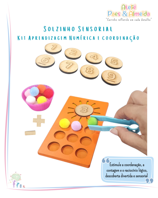 🌞Solzinho Sensorial – Kit Aprendizagem Numérica e Coordenação motora fina